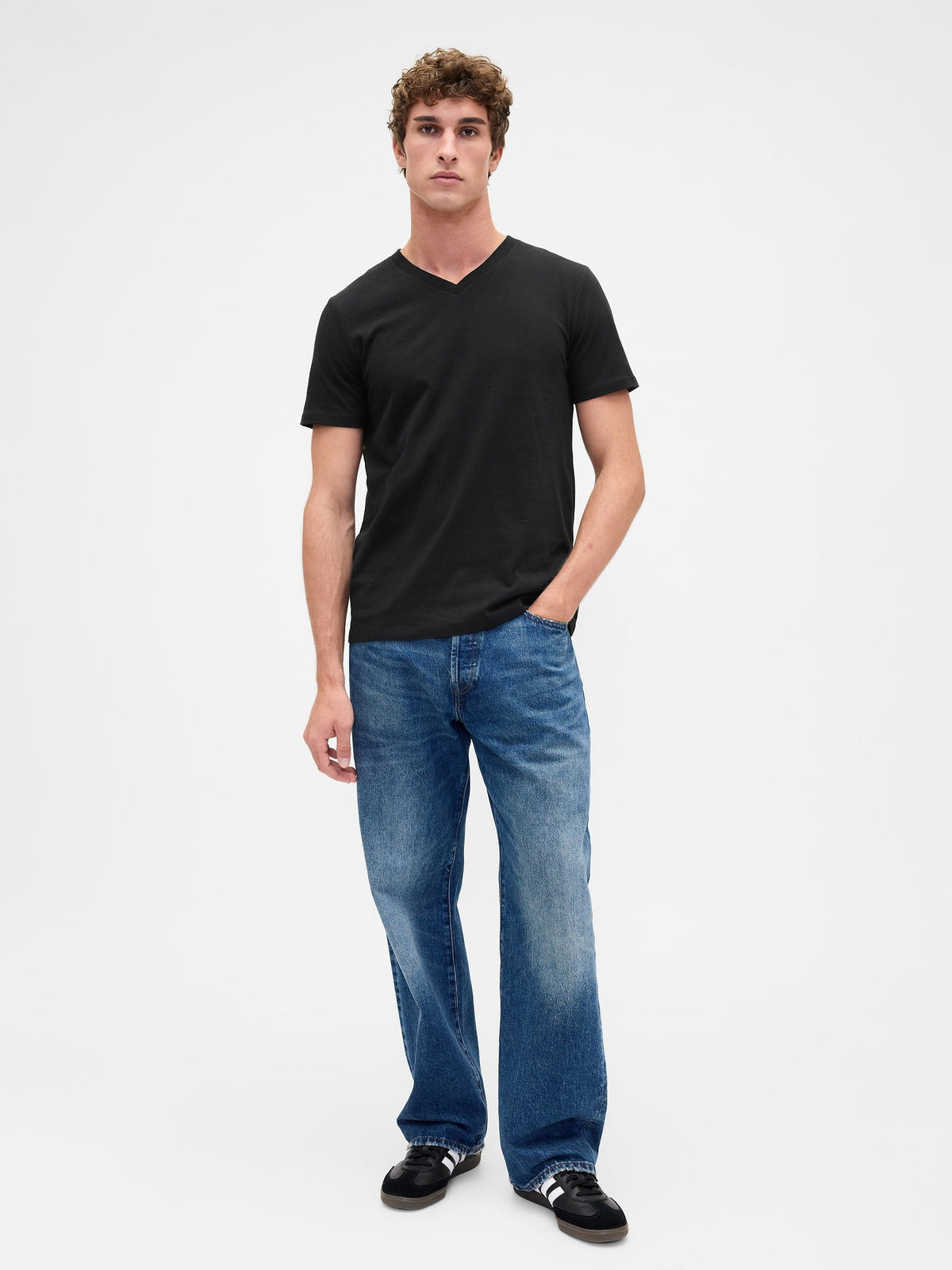 True Black Pamuklu Jersey V Yaka T-shirt