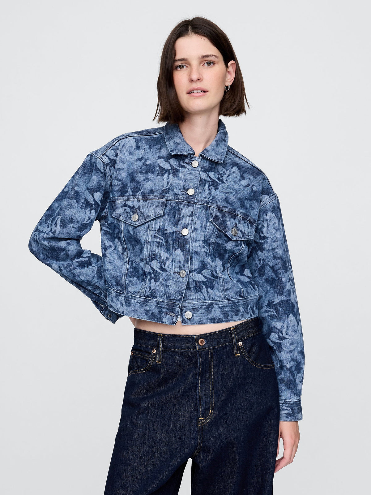 Mavi Crop Floral Denim Icon Ceket