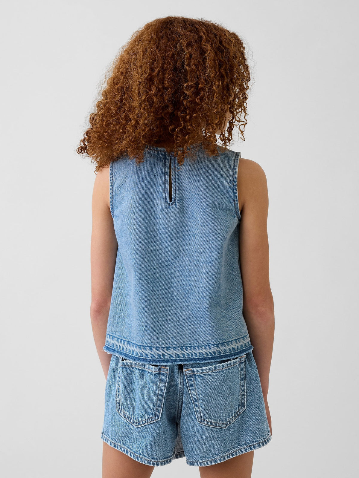 Açık Mavi Denim Shell Kolsuz Bluz