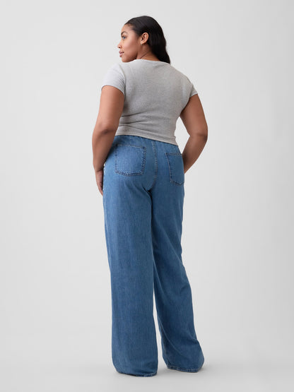 Mavi Mid Rise Pull-on Süper Hafif Wide-leg Jean Pantolon