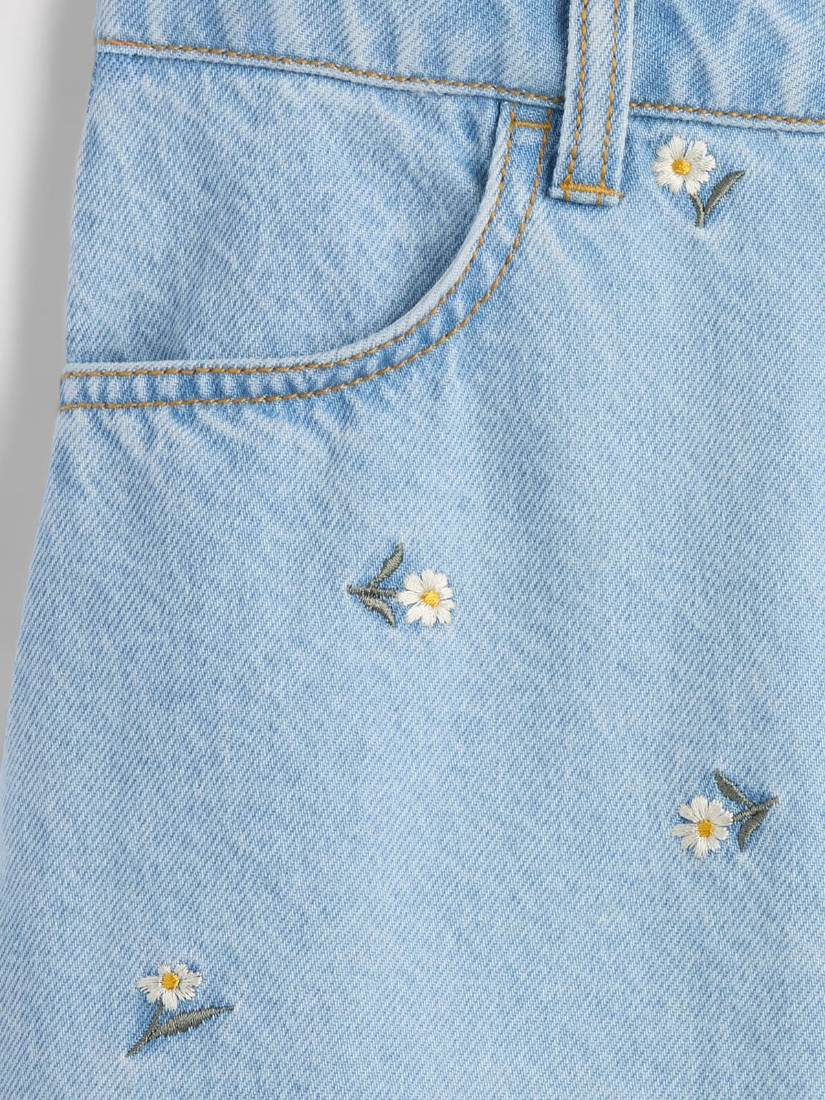 Mavi Işlemeli Denim Etek