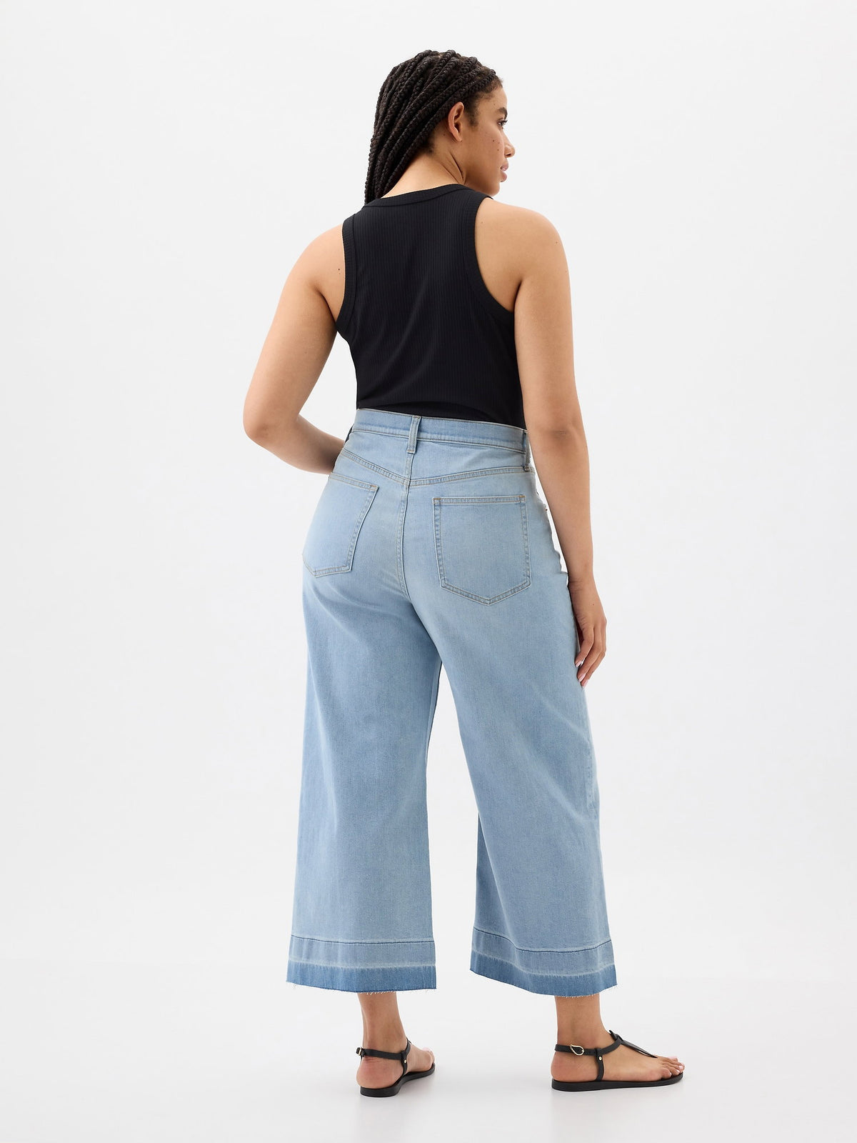 Açık Mavi High Rise Wide-leg Crop Jean Pantolon
