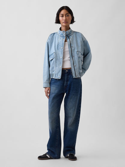 Açık Mavi Oversized Denim Bomber Ceket