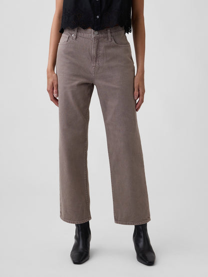 Açık Kahverengi Low Slung Relaxed Straight Crop Jean Pantolon