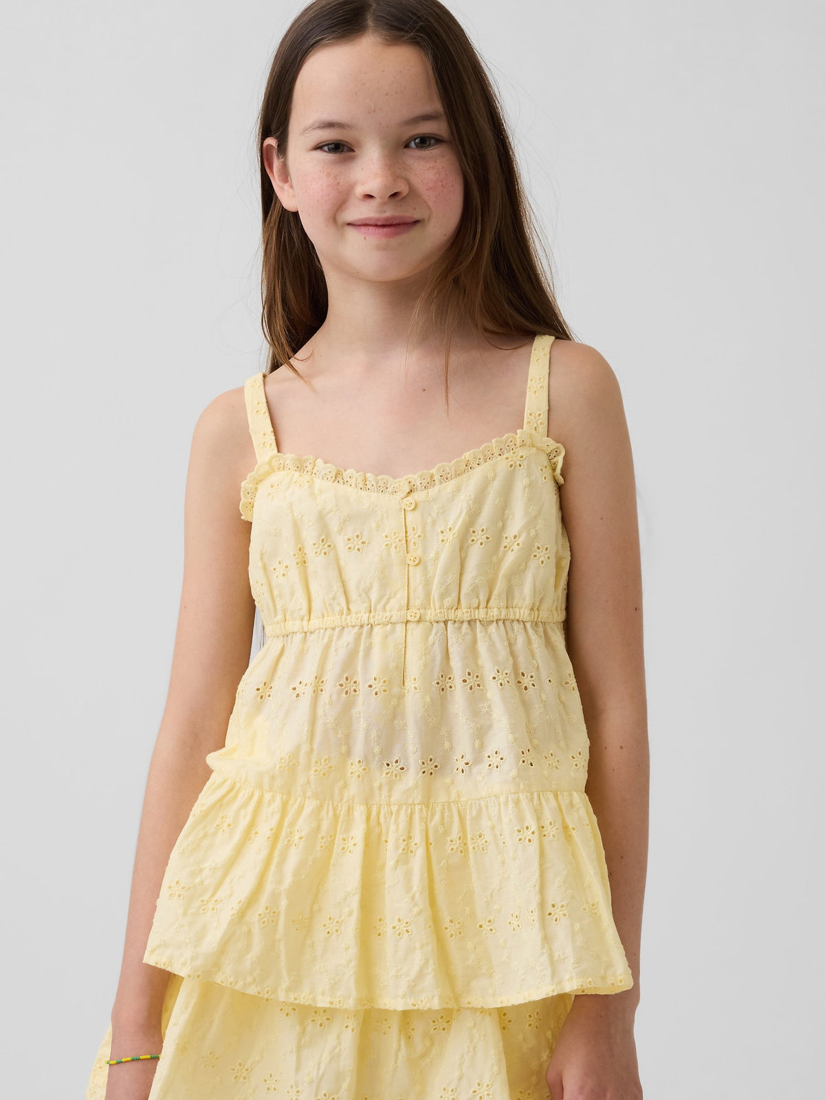 Sarı Tiered Eyelet Tank Bluz