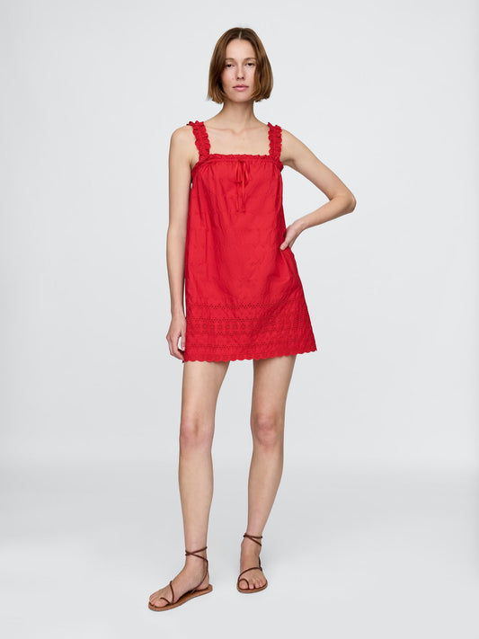 Kırmızı Gap × Dôen Eyelet Shift Mini Elbise