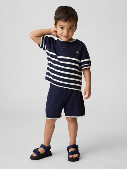 Lacivert Baby & Toddler Henley Çizgili Kazak Seti