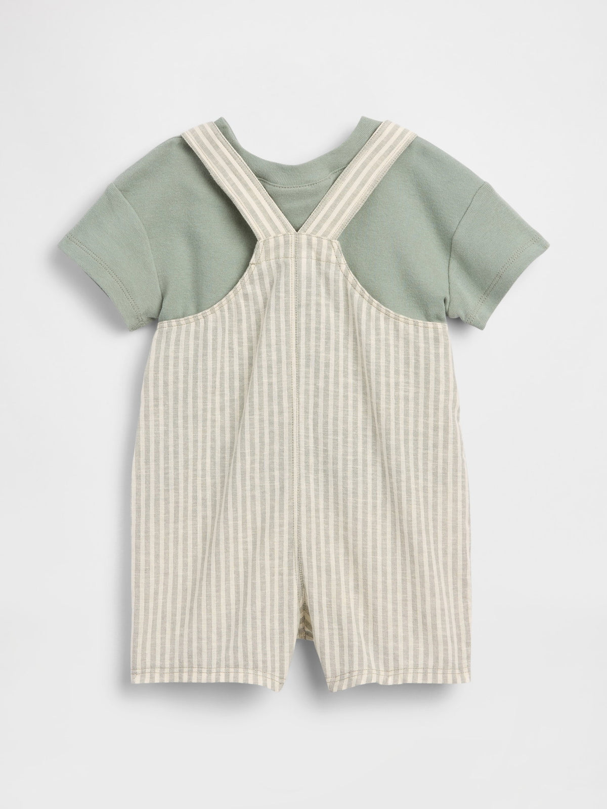 Yeşil Keten Pamuk Karışımlı Kısa Tulum Outfit Set