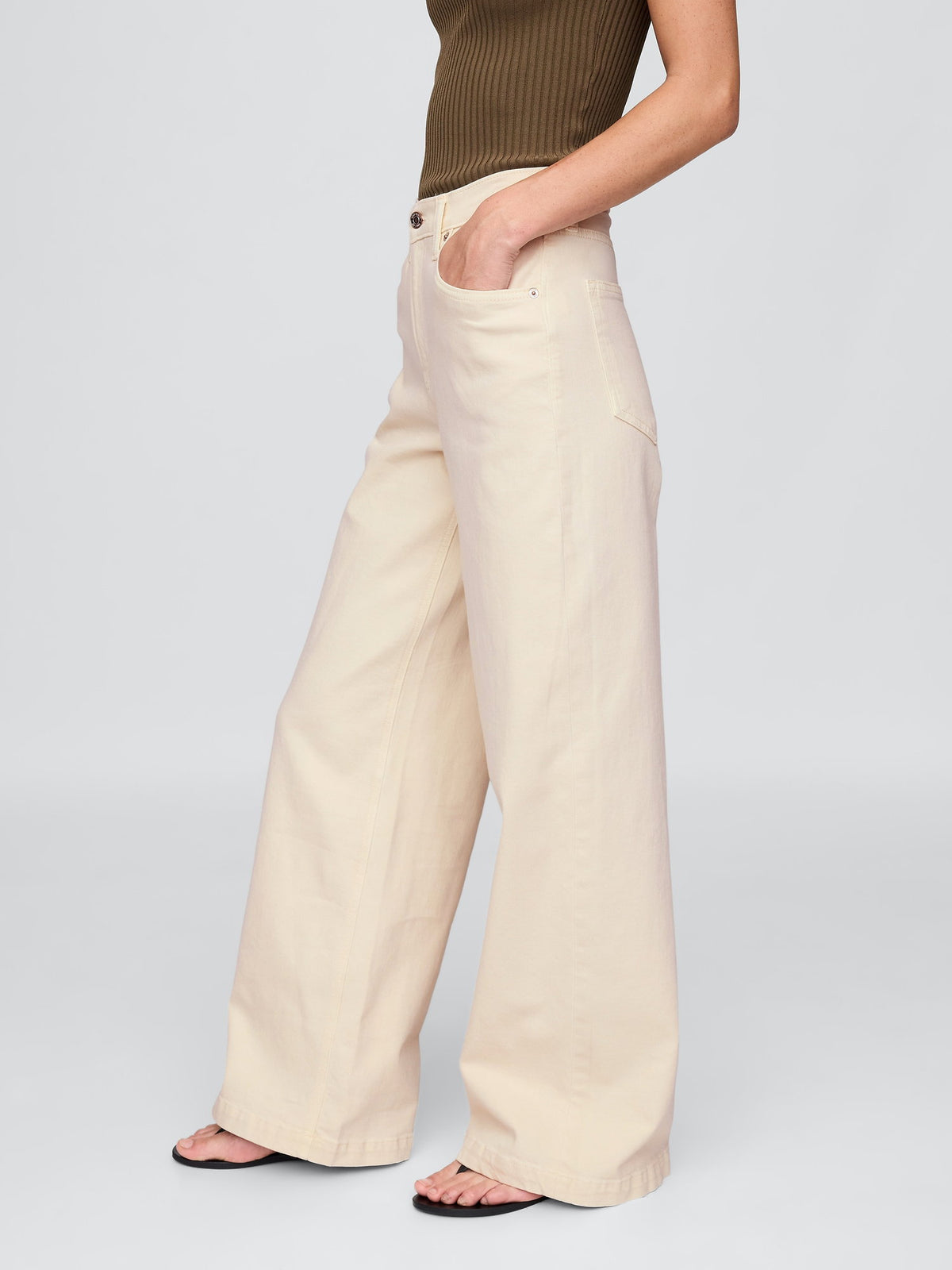 Açık Pembe High Rise Stride Wide-leg Jean Pantolon
