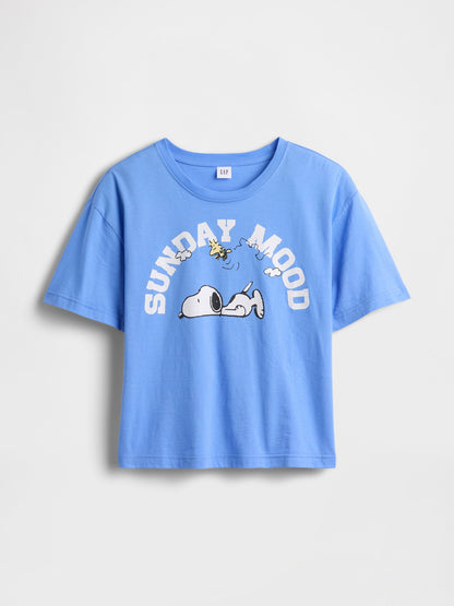 Açık Mavi Peanuts Oversized Grafik Baskılı T-shirt