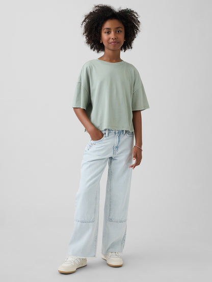 Açık Mavi Low Rise Stride Wide-leg Jean Pantolon