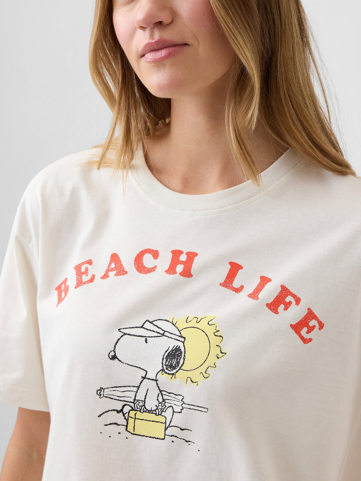 Beyaz Peanuts Oversized Grafik Baskılı T-shirt