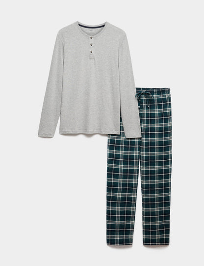 Saf Pamuklu Kare Desenli Pijama Takımı