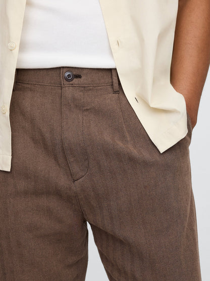 Kahverengi Keten Pamuk Karışımlı '90s Loose Pileli Khaki Pantolon