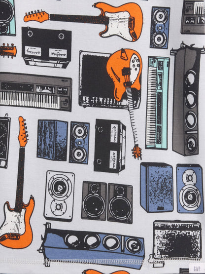 Çok Renkli Organik Pamuk Müzik Desenli Şort Pijama Seti