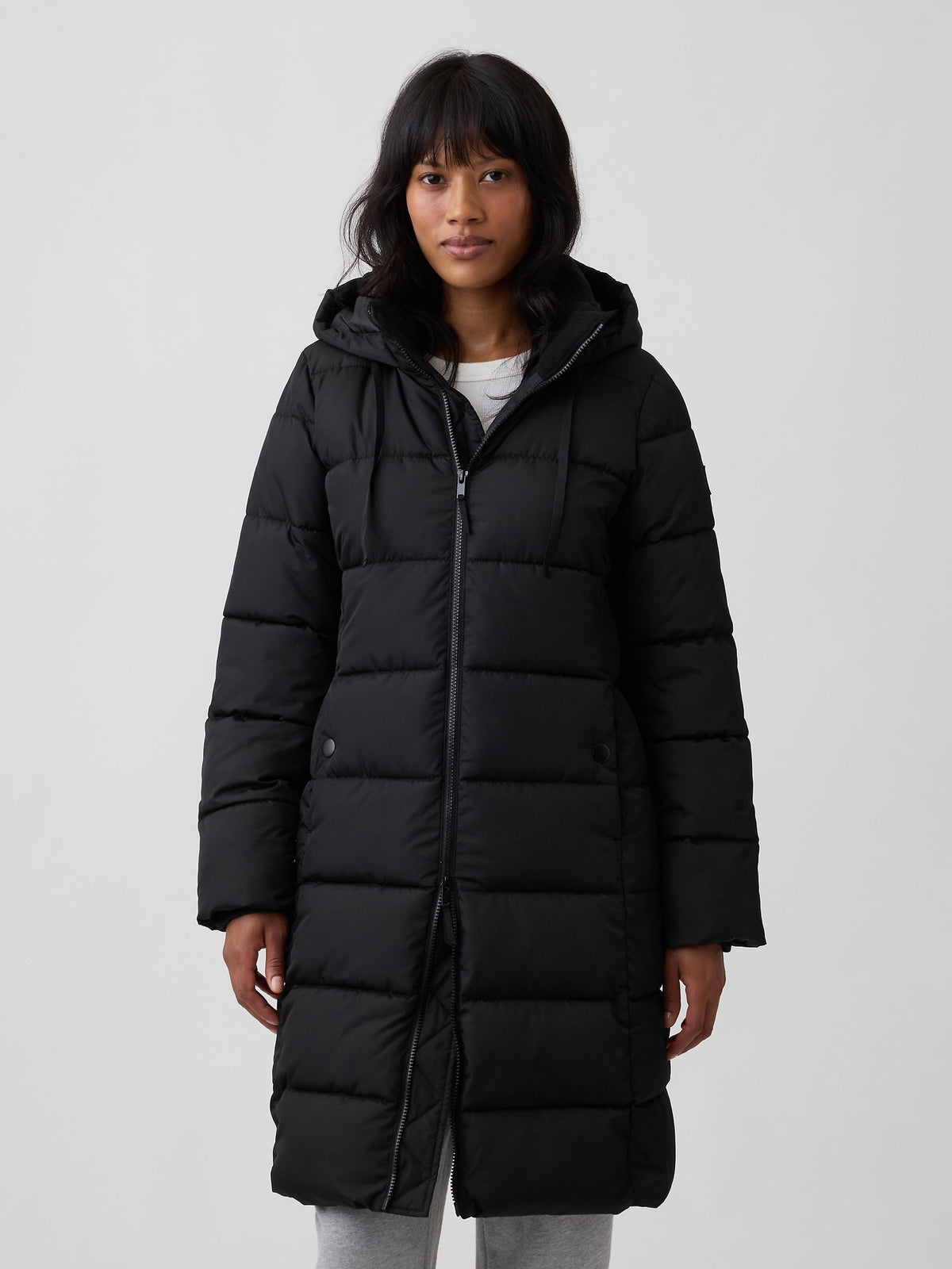 Siyah Relaxed Midi Puffer Şişme Mont