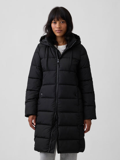 Siyah Relaxed Midi Puffer Şişme Mont