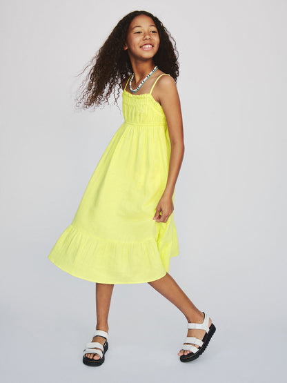 Sarı Kids Crinkle Gauze Midi Elbise