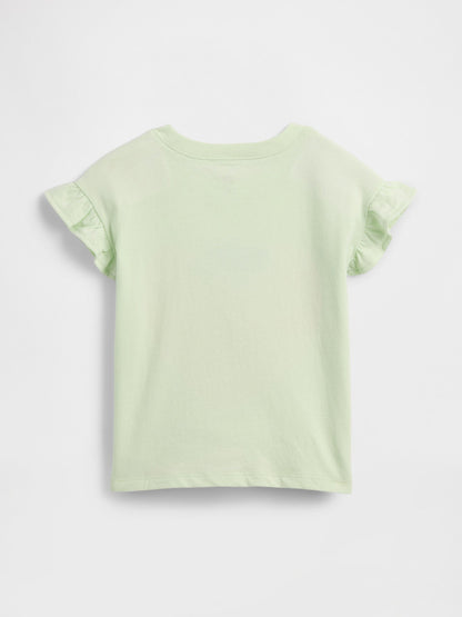 Açık Yeşil Ruffle 3d Grafik Baskılı T-shirt
