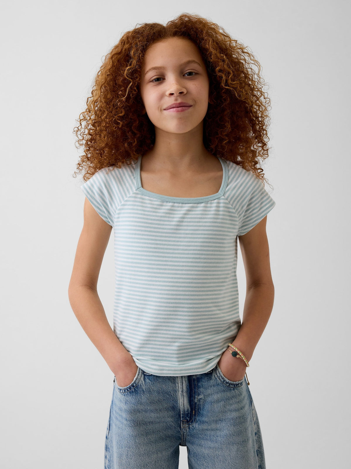 Açık Yeşil Kare Yaka T-shirt