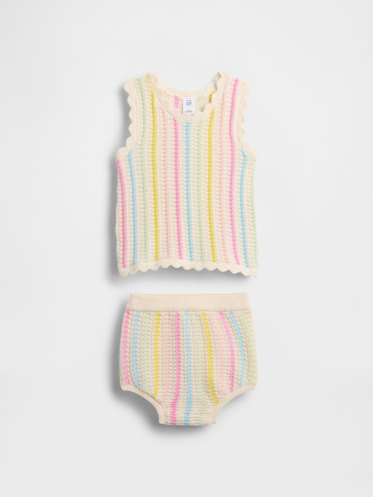 Çok Renkli Crochet Çizgili Triko Outfit Set