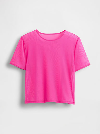 Pembe Transparan Crop T-shirt