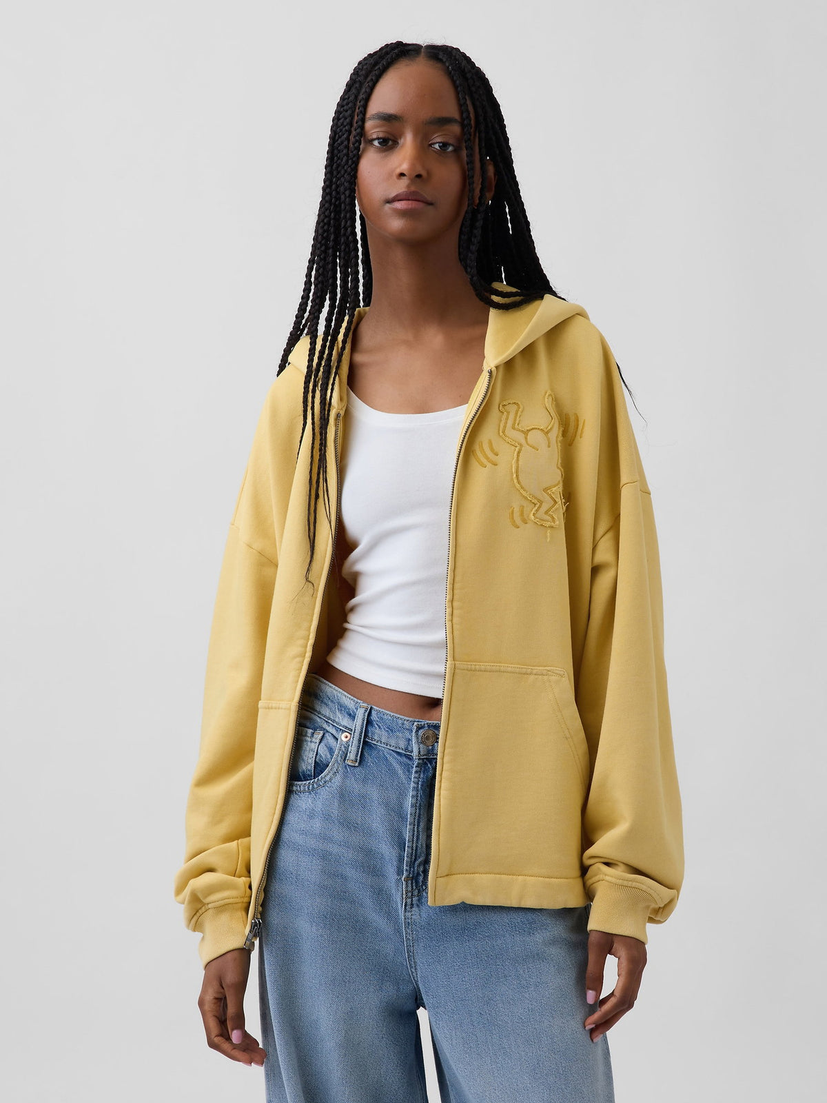 Hardal Keith Haring Heavyweight Crop Fermuarlı Sweatshirt