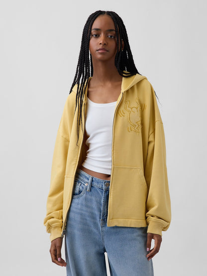 Hardal Keith Haring Heavyweight Crop Fermuarlı Sweatshirt