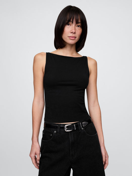 Mavi Closeknit Jersey Botneck Kısa Kolsuz Üst