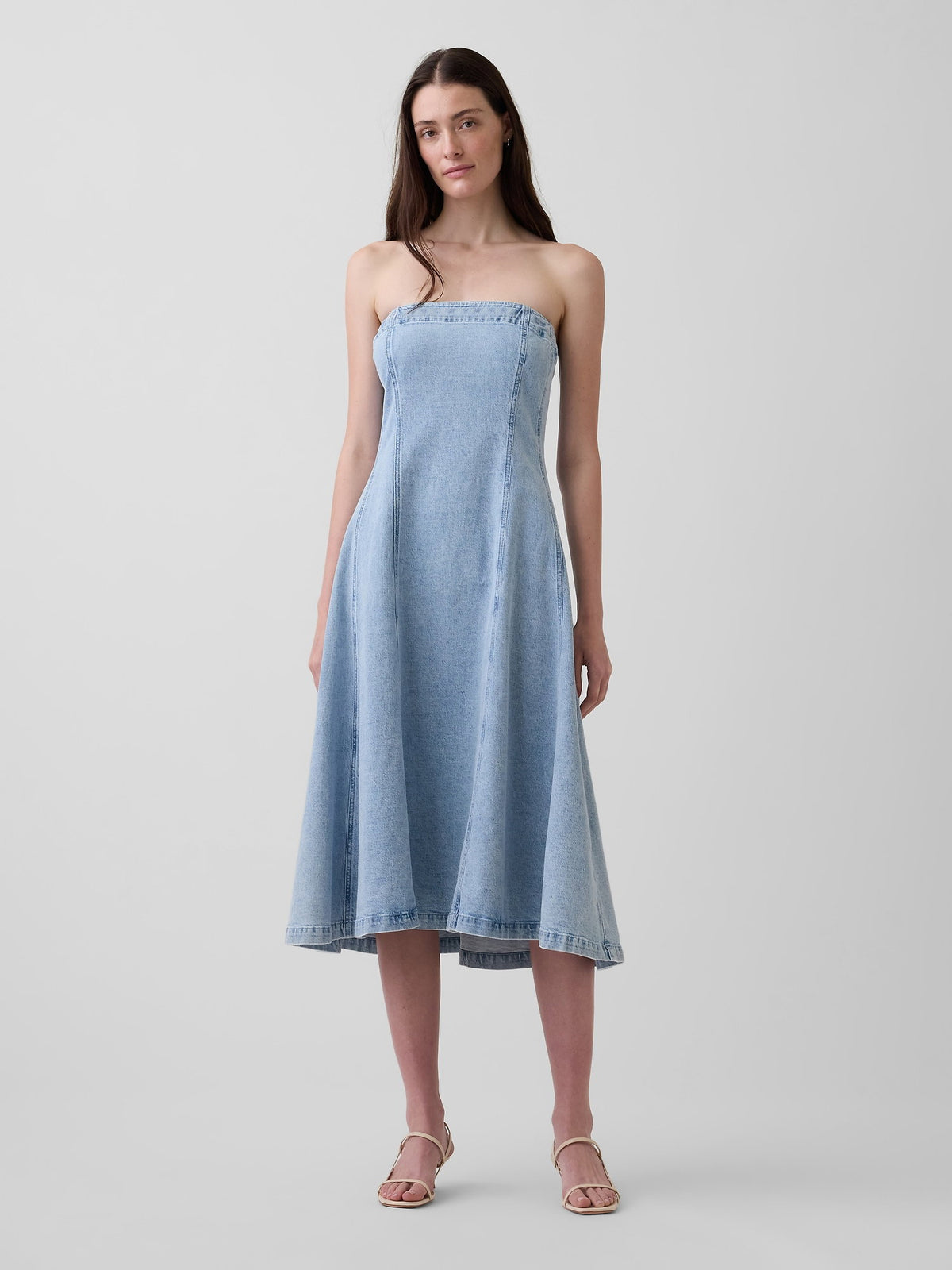 Açık Mavi Denim Midi Elbise