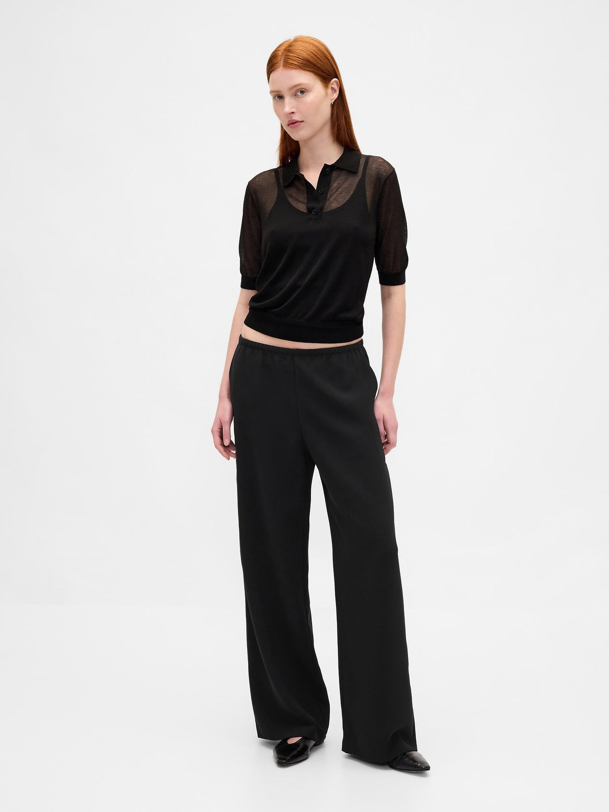 Siyah Easy Wide-leg Pantolon