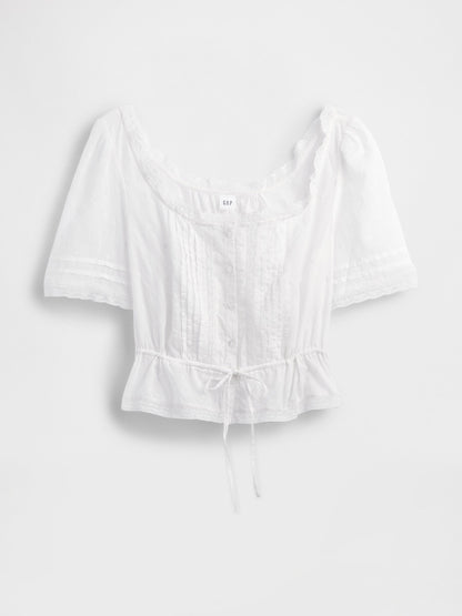 Beyaz Dantel Detaylı Peplum Bluz