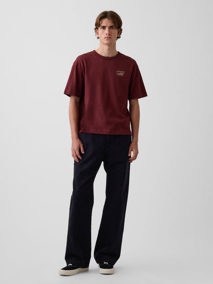 Koyu Kırmızı Heavyweight Gap Pioneer Grafik Baskılı T-shirt