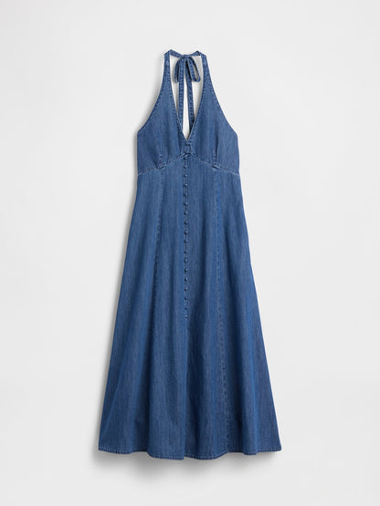 Mavi Denim Seamed Halter Maxi Elbise