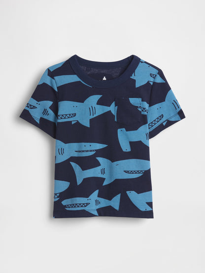 Mavi Mix & Match Baskılı Cep T-shirt