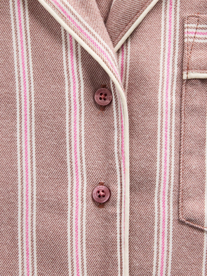 Koyu Pembe Gap × Summer Fridays Relaxed Flannel Çizgili Pijama Üstü