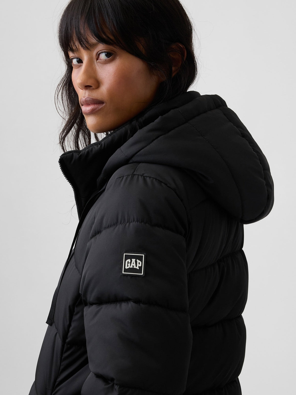 Siyah Relaxed Midi Puffer Şişme Mont