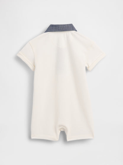 Beyaz Baby Pique Polo Şort Tulum
