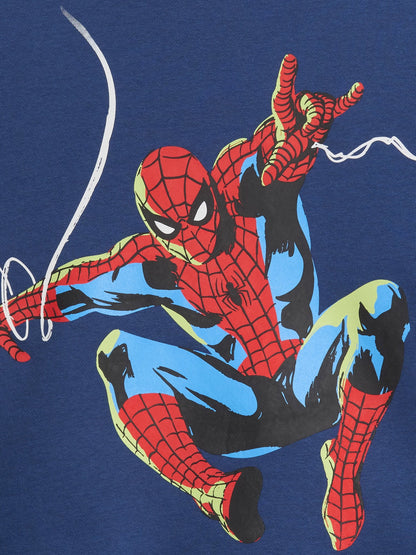 Koyu Mavi Marvel Spider-man Relaxed Grafik Baskılı Sweatshirt