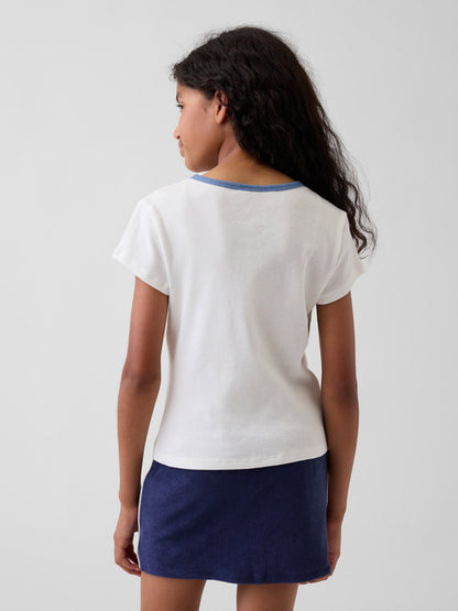 Beyaz Işlemeli Fitilli T-shirt
