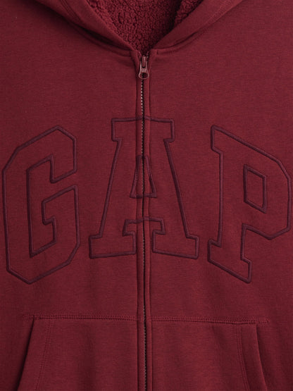 Gri Relaxed Gap Logo Sherpa Astarlı Fermuarlı Sweatshirt