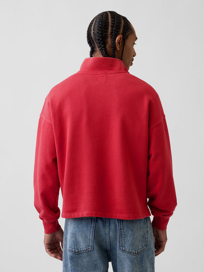 Kırmızı Heavyweight Oversized Logo Yarım Fermuarlı Sweatshirt