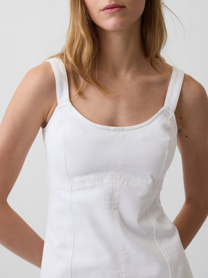 Beyaz Denim Paneled Mini Elbise