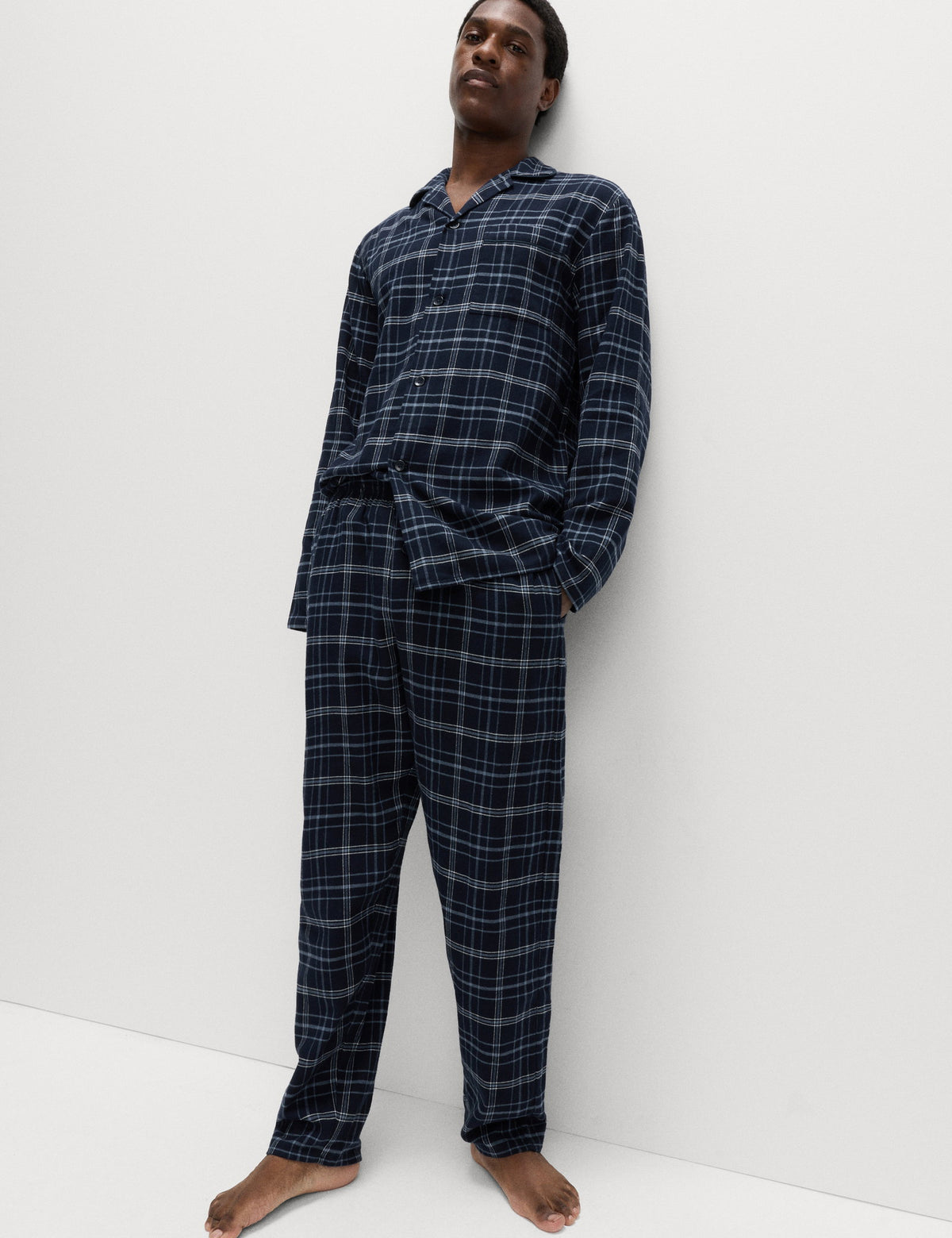 Saf Pamuklu Kareli Pijama Takımı