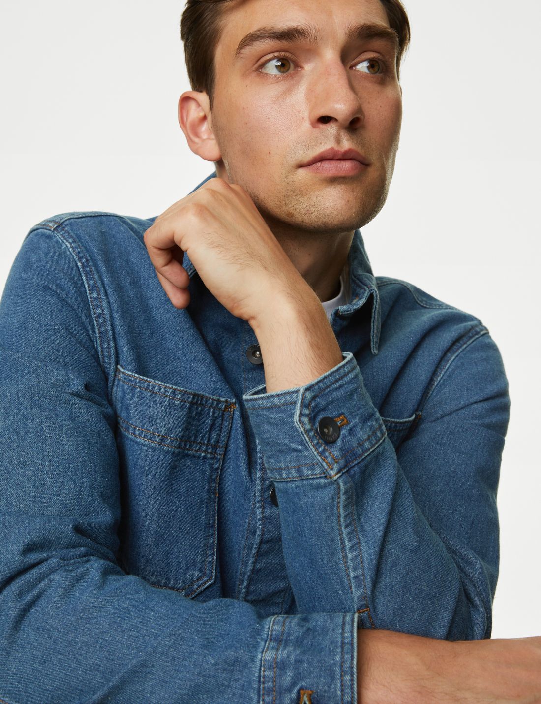 Saf Pamuklu Denim Gömlek Ceket