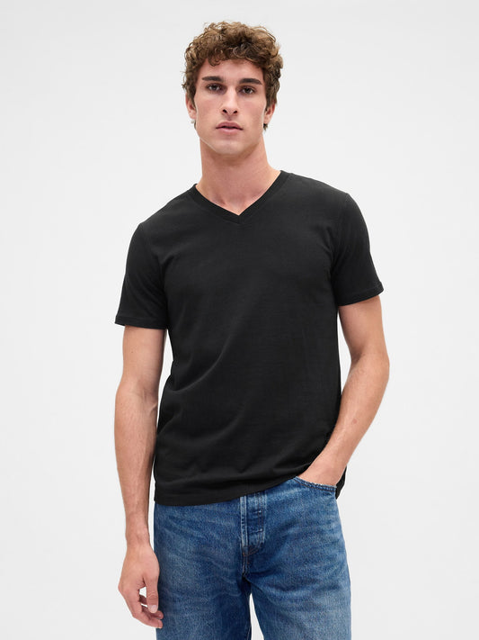 True Black Pamuklu Jersey V Yaka T-shirt