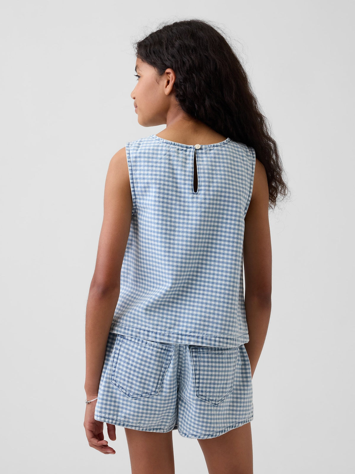 Mavi Gingham Denim Shell Askılı Üst