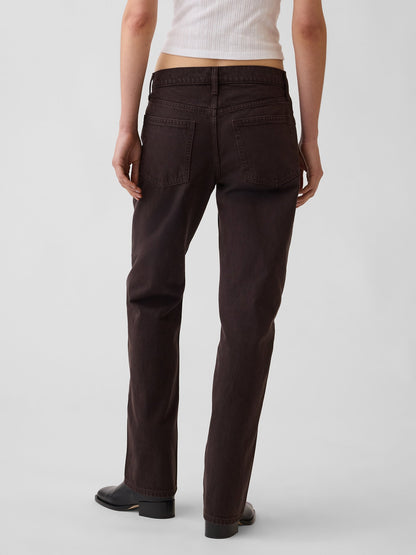 Kahverengi Mid Rise Straight Taper Jean Pantolon