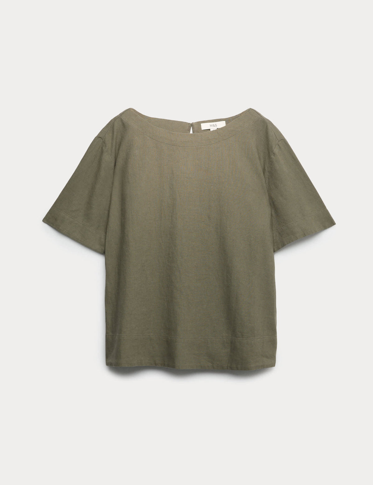 Keten Karışımlı Scoop Yaka T-shirt