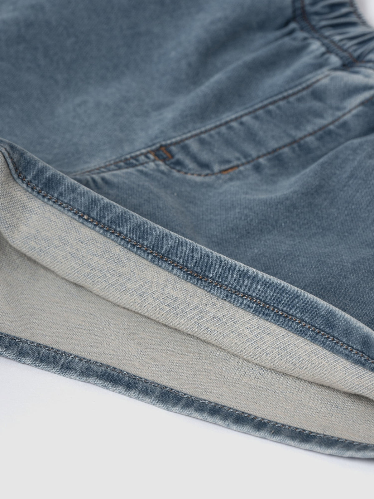 Açık Mavi High Rise Pull-on Eşofman Altı Jean Şort